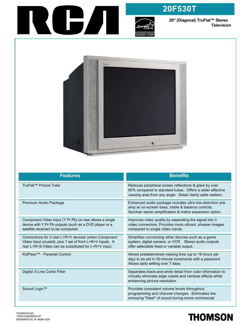 RCA 20F530T User Manual | 2 pages