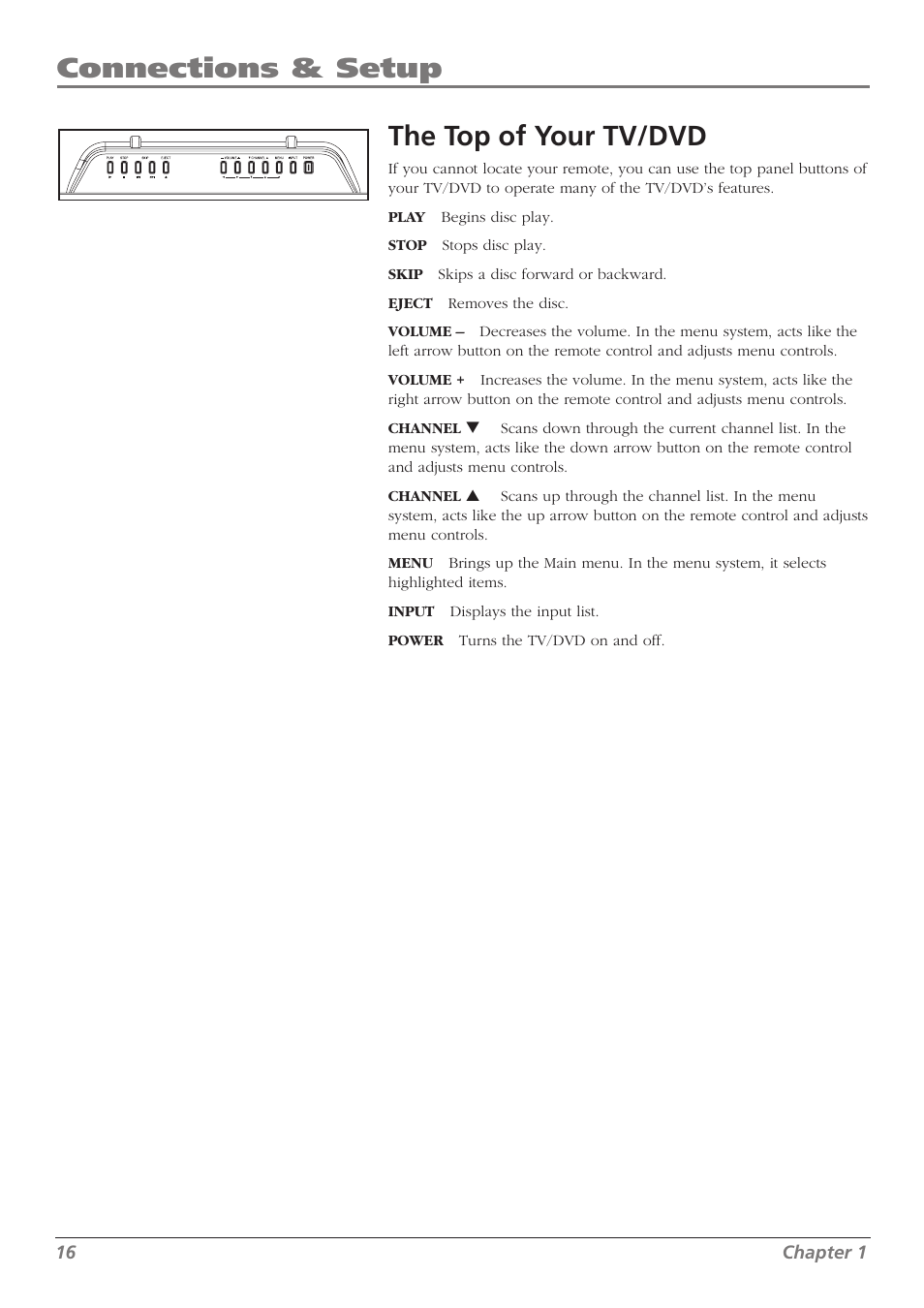 Connections & setup the top of your tv/dvd | RCA L32WD26D User Manual | Page 16 / 44