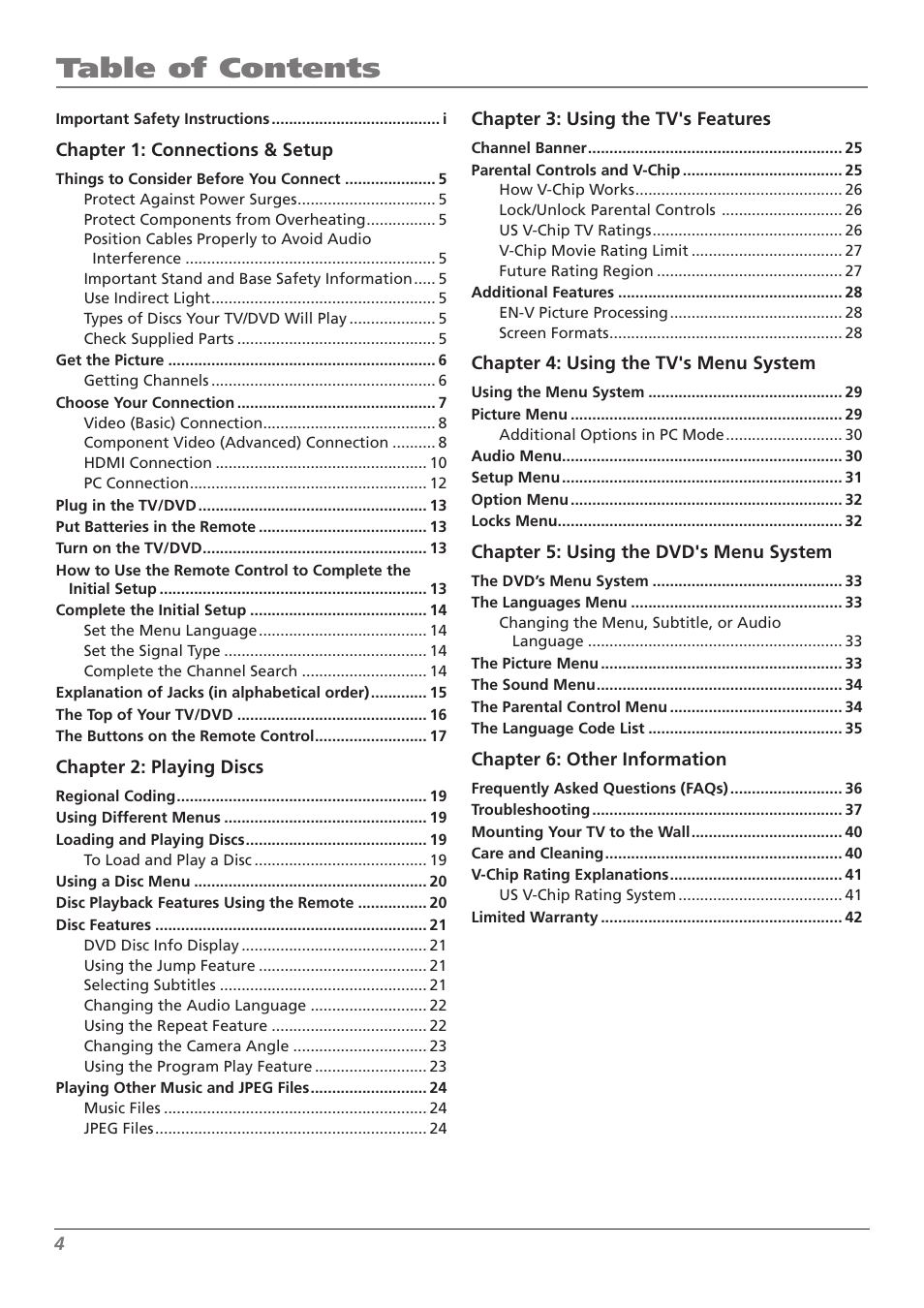 RCA L32WD26D User Manual | Page 4 / 44