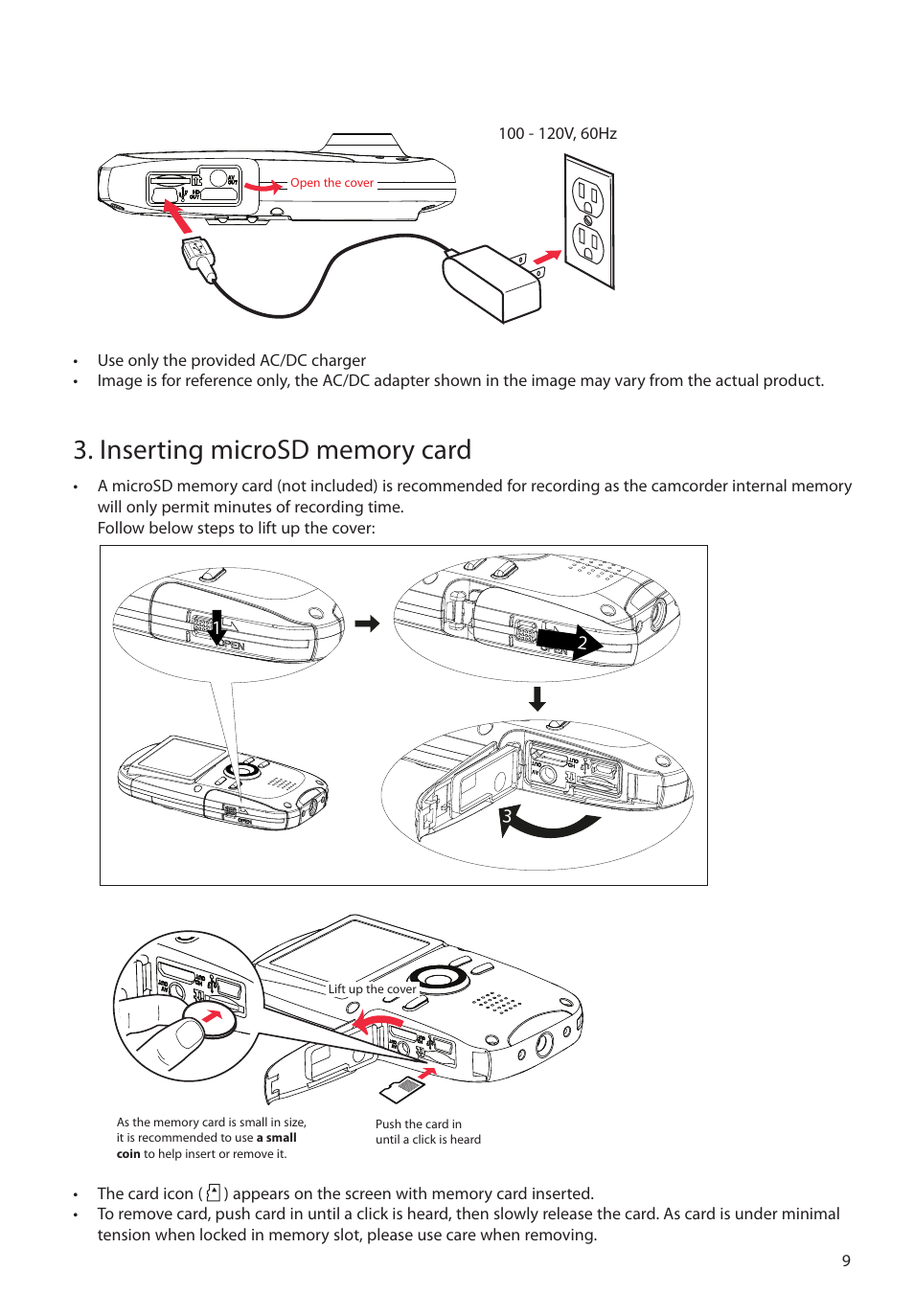 Inserting microsd memory card | RCA EZ4000RD User Manual | Page 10 / 32