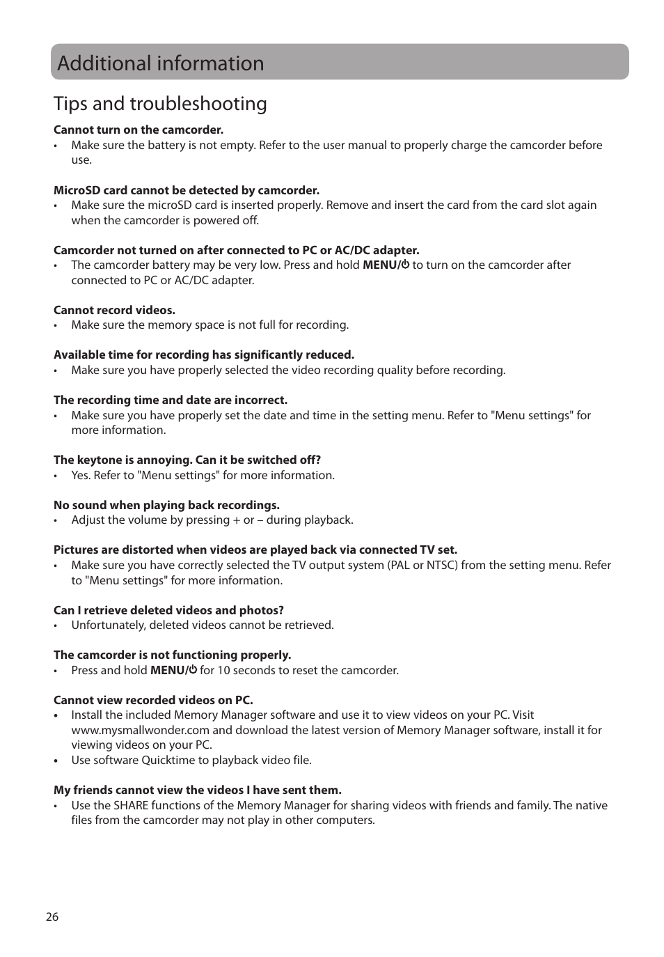 Additional information, Tips and troubleshooting | RCA EZ4000RD User Manual | Page 27 / 32