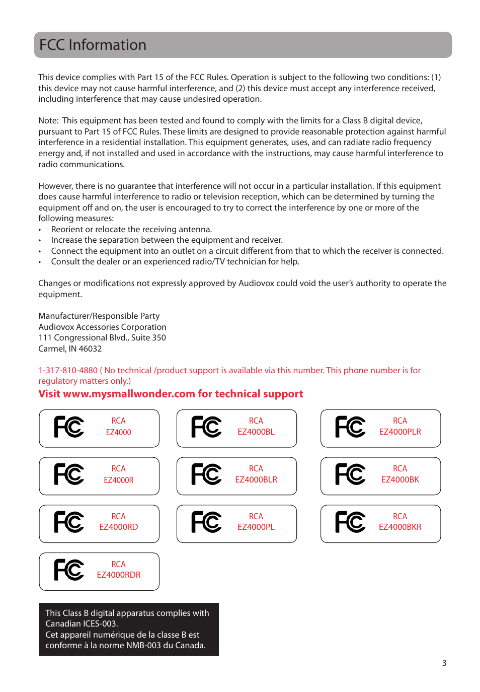 Fcc information | RCA EZ4000RD User Manual | Page 4 / 32