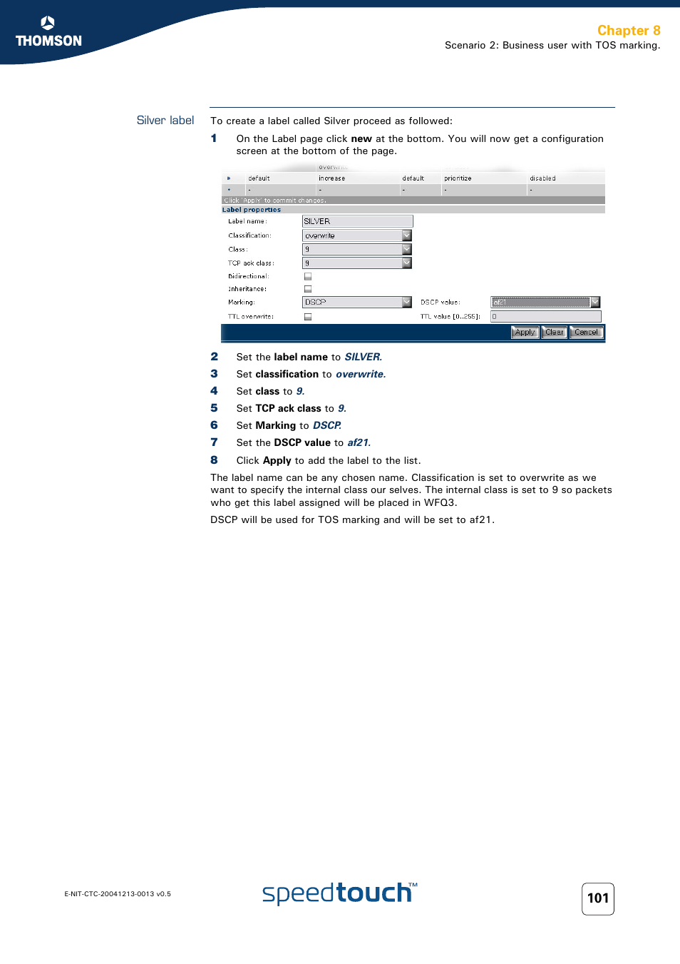 Silver label, Chapter 8 | RCA THOMSON SpeedTouchTM (Wireless) Business DSL Router User Manual | Page 103 / 124