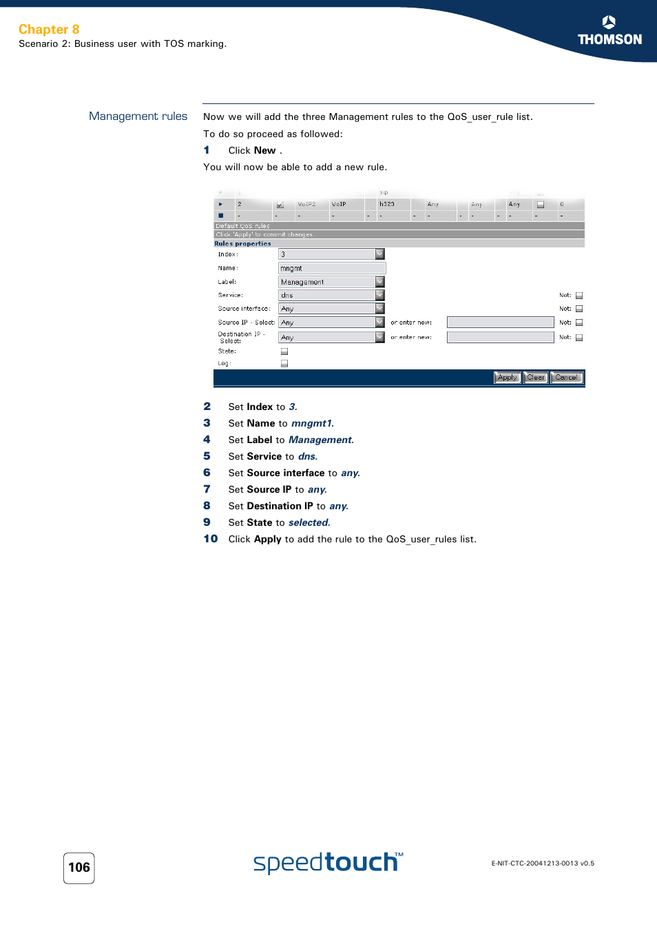 Management rules, Chapter 8 | RCA THOMSON SpeedTouchTM (Wireless) Business DSL Router User Manual | Page 108 / 124