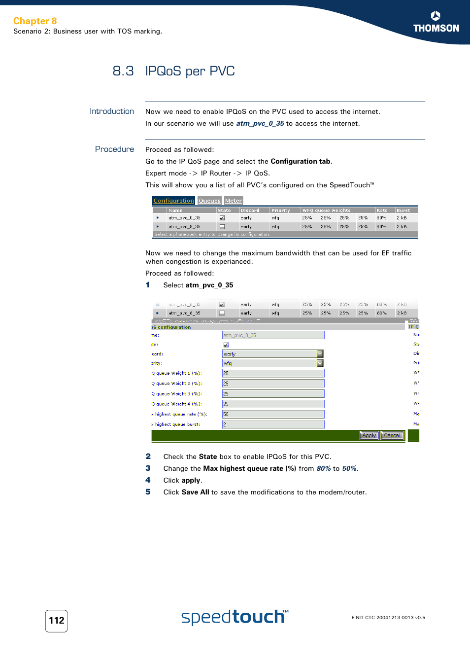 3 ipqos per pvc, Introduction, Procedure | Ipqos per pvc, Chapter 8 | RCA THOMSON SpeedTouchTM (Wireless) Business DSL Router User Manual | Page 114 / 124