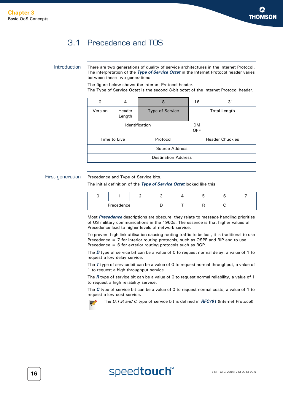 1 precedence and tos, Introduction, First generation | Precedence and tos, Chapter 3 | RCA THOMSON SpeedTouchTM (Wireless) Business DSL Router User Manual | Page 18 / 124