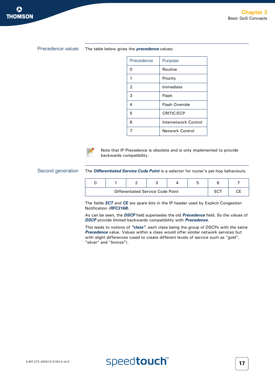 Precedence values, Second generation, Chapter 3 | RCA THOMSON SpeedTouchTM (Wireless) Business DSL Router User Manual | Page 19 / 124