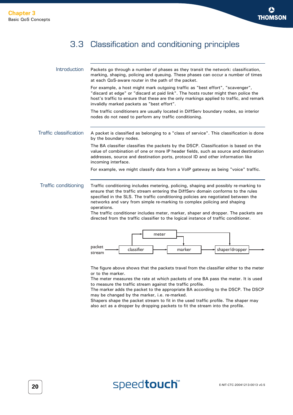 3 classification and conditioning principles, Introduction, Traffic classification | Traffic conditioning, Classification and conditioning principles, Chapter 3 | RCA THOMSON SpeedTouchTM (Wireless) Business DSL Router User Manual | Page 22 / 124