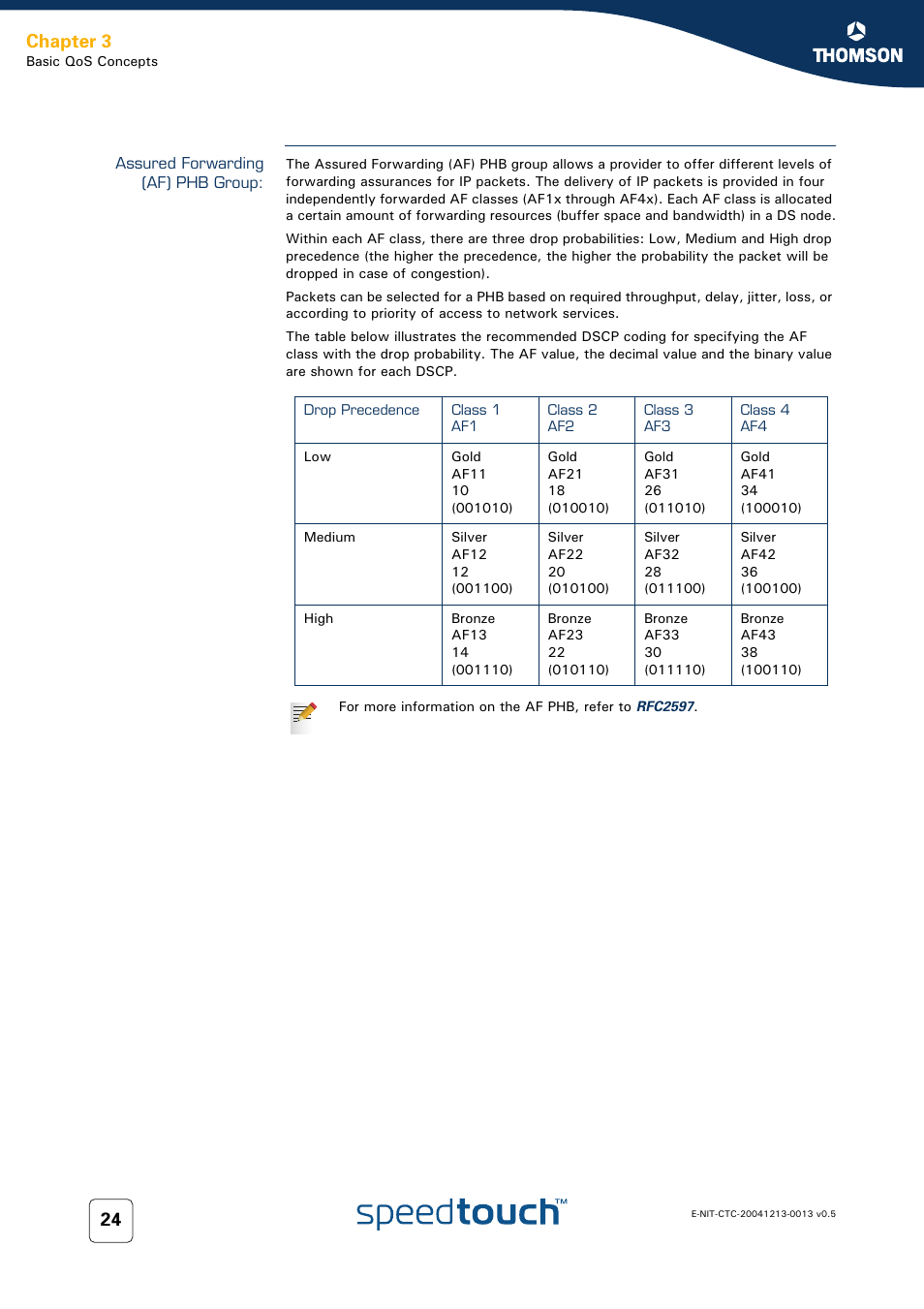 Assured forwarding (af) phb group, Chapter 3 | RCA THOMSON SpeedTouchTM (Wireless) Business DSL Router User Manual | Page 26 / 124