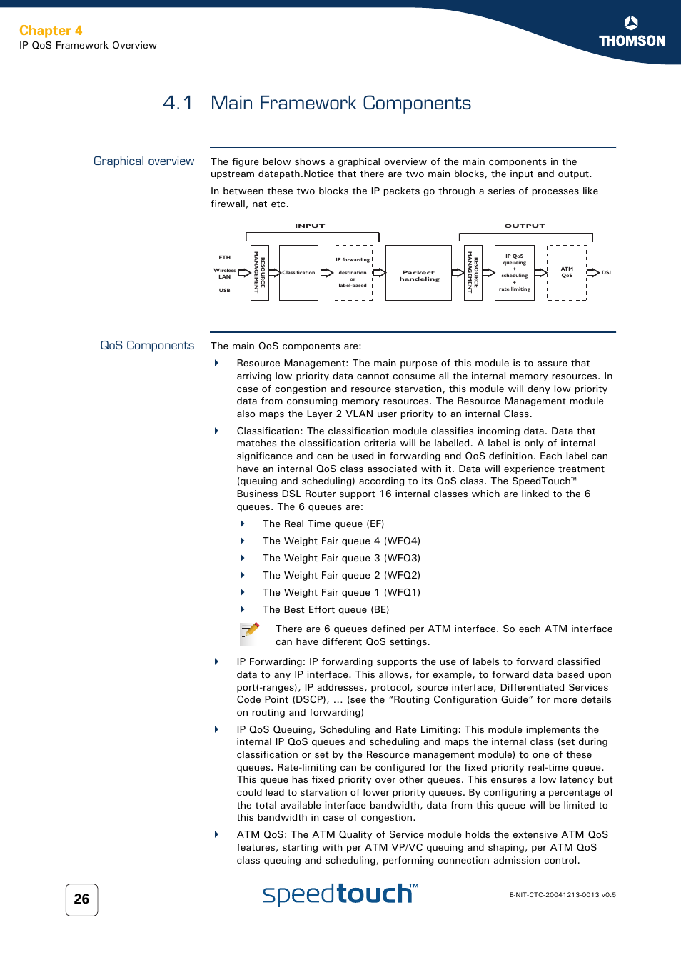 1 main framework components, Graphical overview, Qos components | Main framework components, Chapter 4 | RCA THOMSON SpeedTouchTM (Wireless) Business DSL Router User Manual | Page 28 / 124