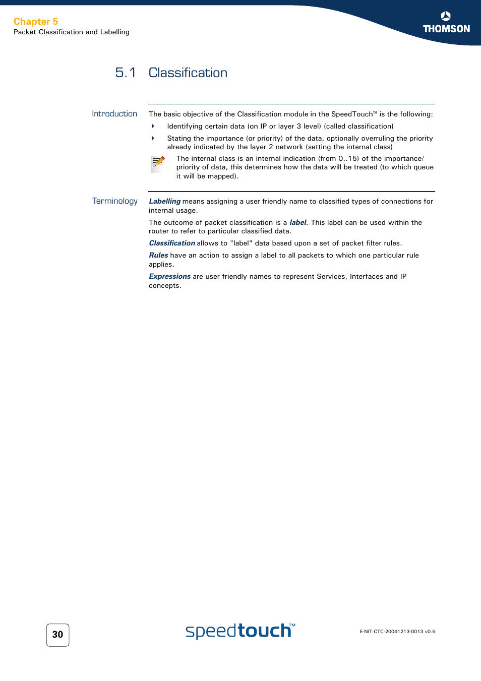 1 classification, Introduction, Terminology | Classification, 1 classification 30, Chapter 5 | RCA THOMSON SpeedTouchTM (Wireless) Business DSL Router User Manual | Page 32 / 124