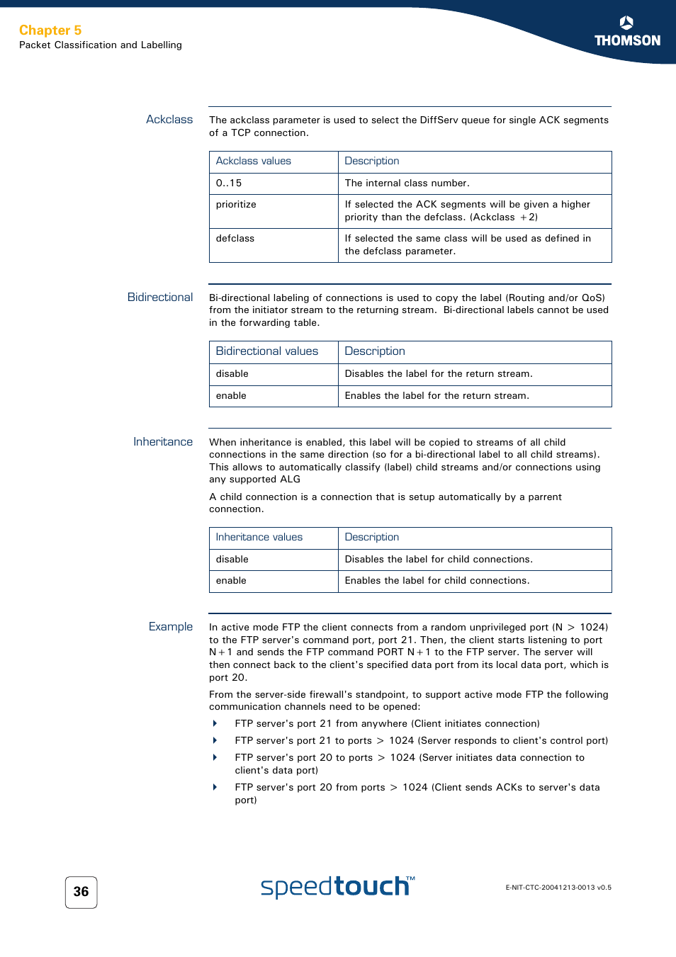 Ackclass, Bidirectional, Inheritance | Example, Chapter 5 | RCA THOMSON SpeedTouchTM (Wireless) Business DSL Router User Manual | Page 38 / 124