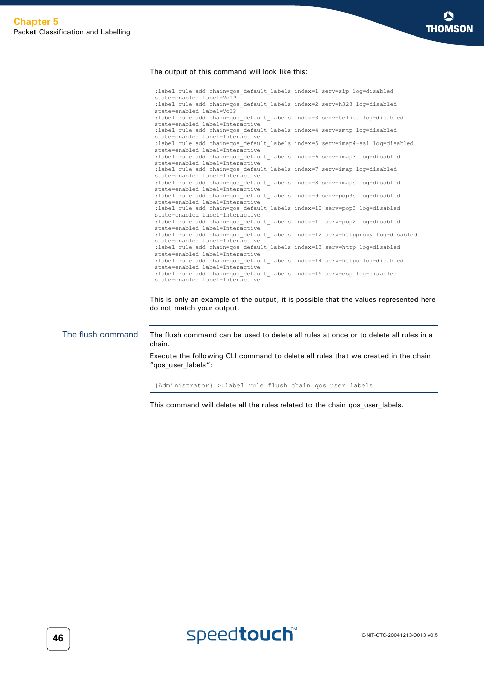 The flush command, Chapter 5 | RCA THOMSON SpeedTouchTM (Wireless) Business DSL Router User Manual | Page 48 / 124