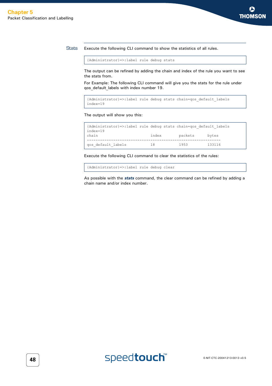 Stats, Chapter 5 | RCA THOMSON SpeedTouchTM (Wireless) Business DSL Router User Manual | Page 50 / 124