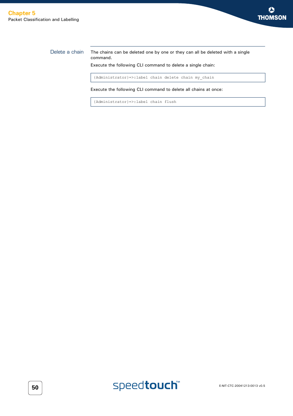 Delete a chain, Chapter 5 | RCA THOMSON SpeedTouchTM (Wireless) Business DSL Router User Manual | Page 52 / 124