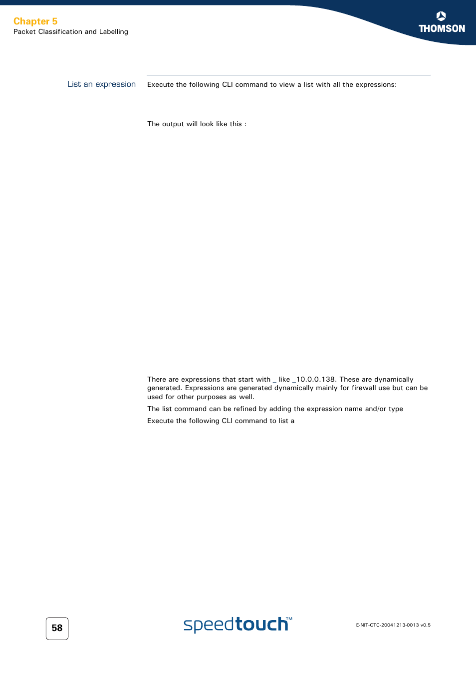 List an expression, Chapter 5 | RCA THOMSON SpeedTouchTM (Wireless) Business DSL Router User Manual | Page 60 / 124