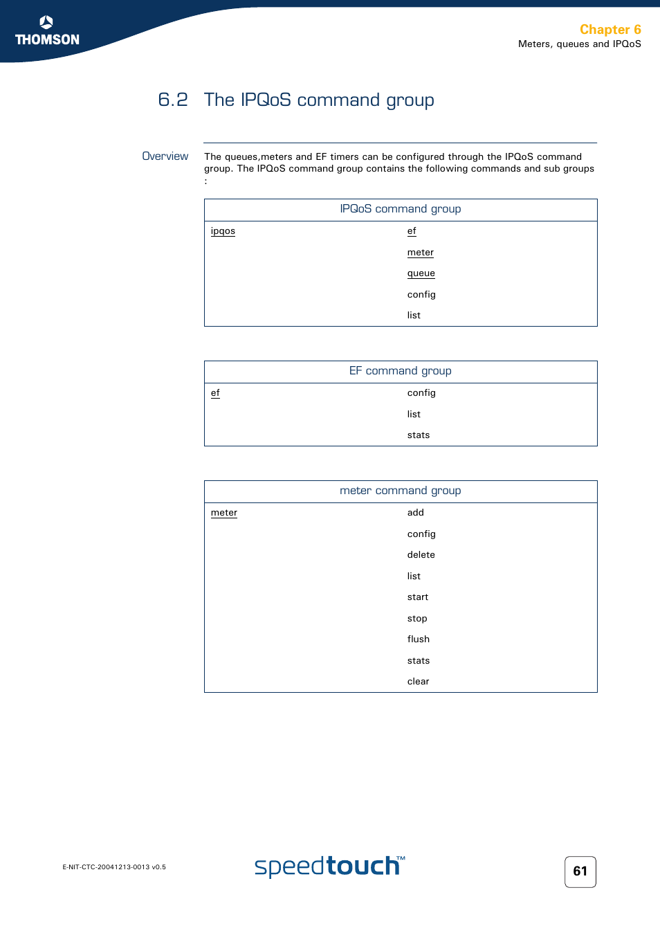 2 the ipqos command group, Overview, The ipqos command group | Chapter 6 | RCA THOMSON SpeedTouchTM (Wireless) Business DSL Router User Manual | Page 63 / 124