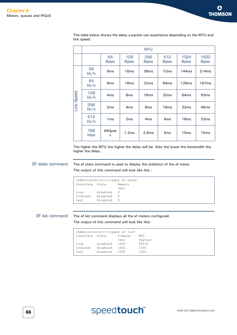 Ef stats command, Ef list command, Chapter 6 | RCA THOMSON SpeedTouchTM (Wireless) Business DSL Router User Manual | Page 68 / 124