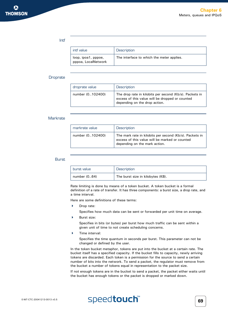 Intf, Droprate, Markrate | Burst, Chapter 6 | RCA THOMSON SpeedTouchTM (Wireless) Business DSL Router User Manual | Page 71 / 124