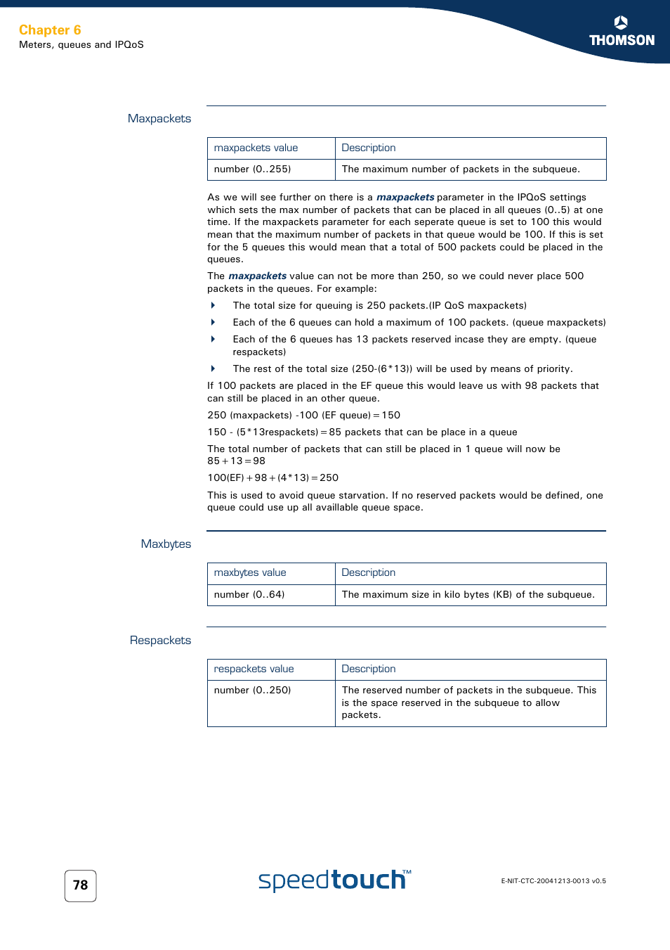 Maxpackets, Maxbytes, Respackets | Chapter 6 | RCA THOMSON SpeedTouchTM (Wireless) Business DSL Router User Manual | Page 80 / 124