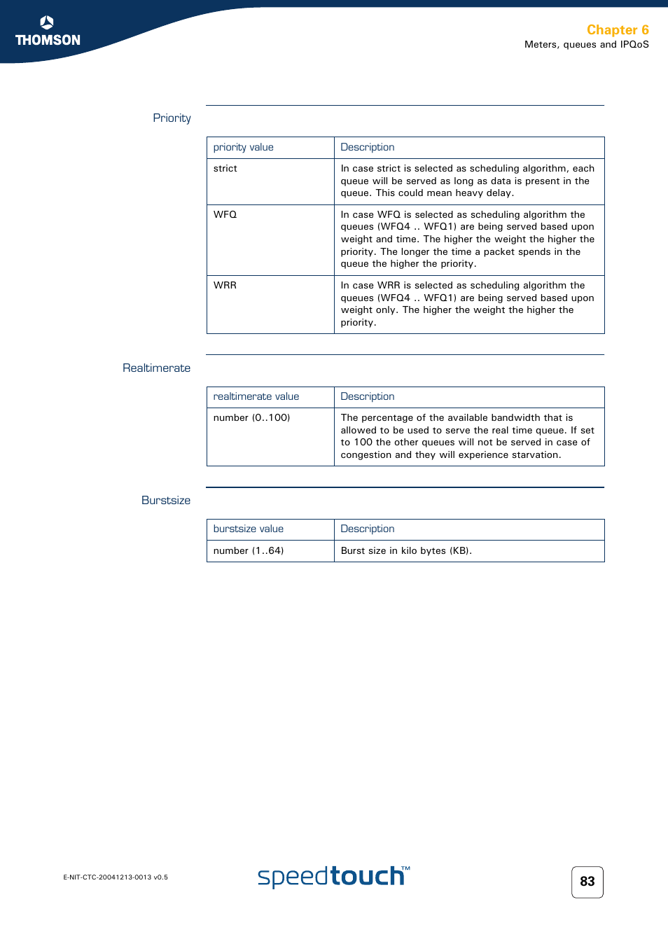 Priority, Realtimerate, Burstsize | Chapter 6 | RCA THOMSON SpeedTouchTM (Wireless) Business DSL Router User Manual | Page 85 / 124