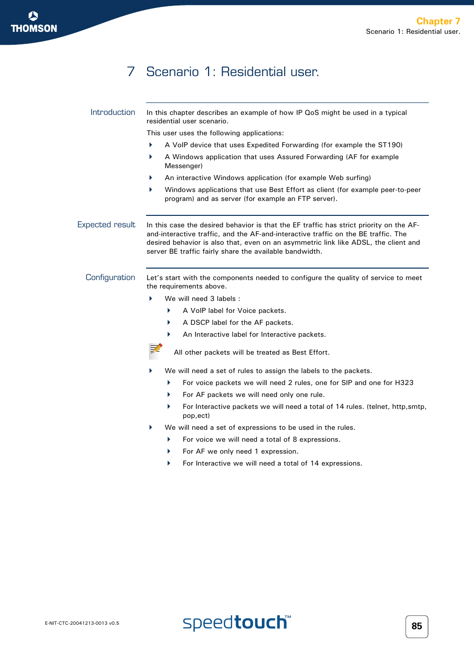 7 scenario 1: residential user, Introduction, Expected result | Configuration, Scenario 1: residential user, Chapter 7 | RCA THOMSON SpeedTouchTM (Wireless) Business DSL Router User Manual | Page 87 / 124