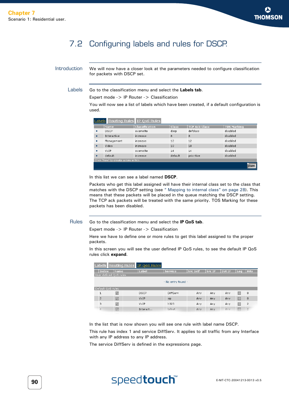 2 configuring labels and rules for dscp, Introduction, Labels | Rules, Configuring labels and rules for dscp, Chapter 7 | RCA THOMSON SpeedTouchTM (Wireless) Business DSL Router User Manual | Page 92 / 124