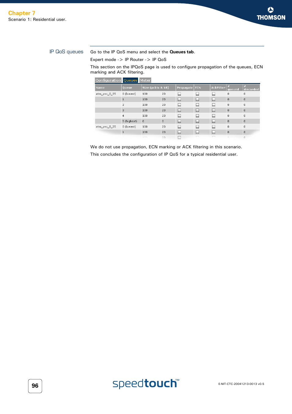 Ip qos queues, Chapter 7 | RCA THOMSON SpeedTouchTM (Wireless) Business DSL Router User Manual | Page 98 / 124