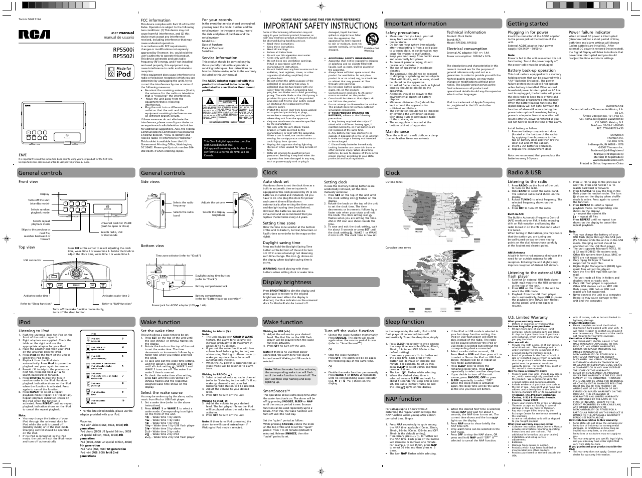 RCA RP5500I User Manual | 1 page