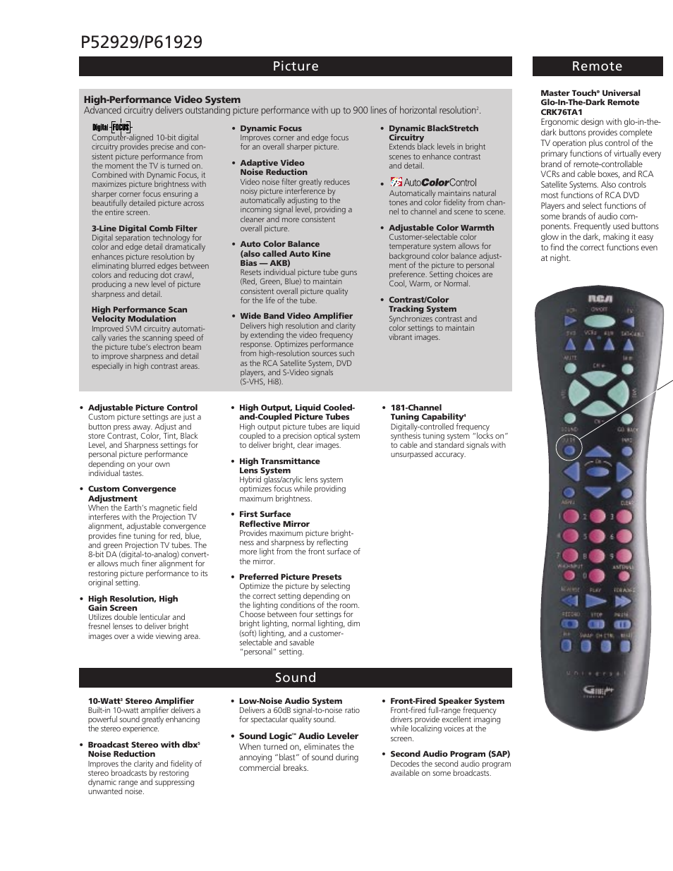 Picture remote sound | RCA P61929 User Manual | Page 2 / 4