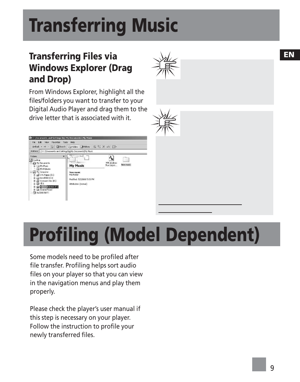 Transferring music profiling (model dependent) | RCA TC1501FM User Manual | Page 45 / 48