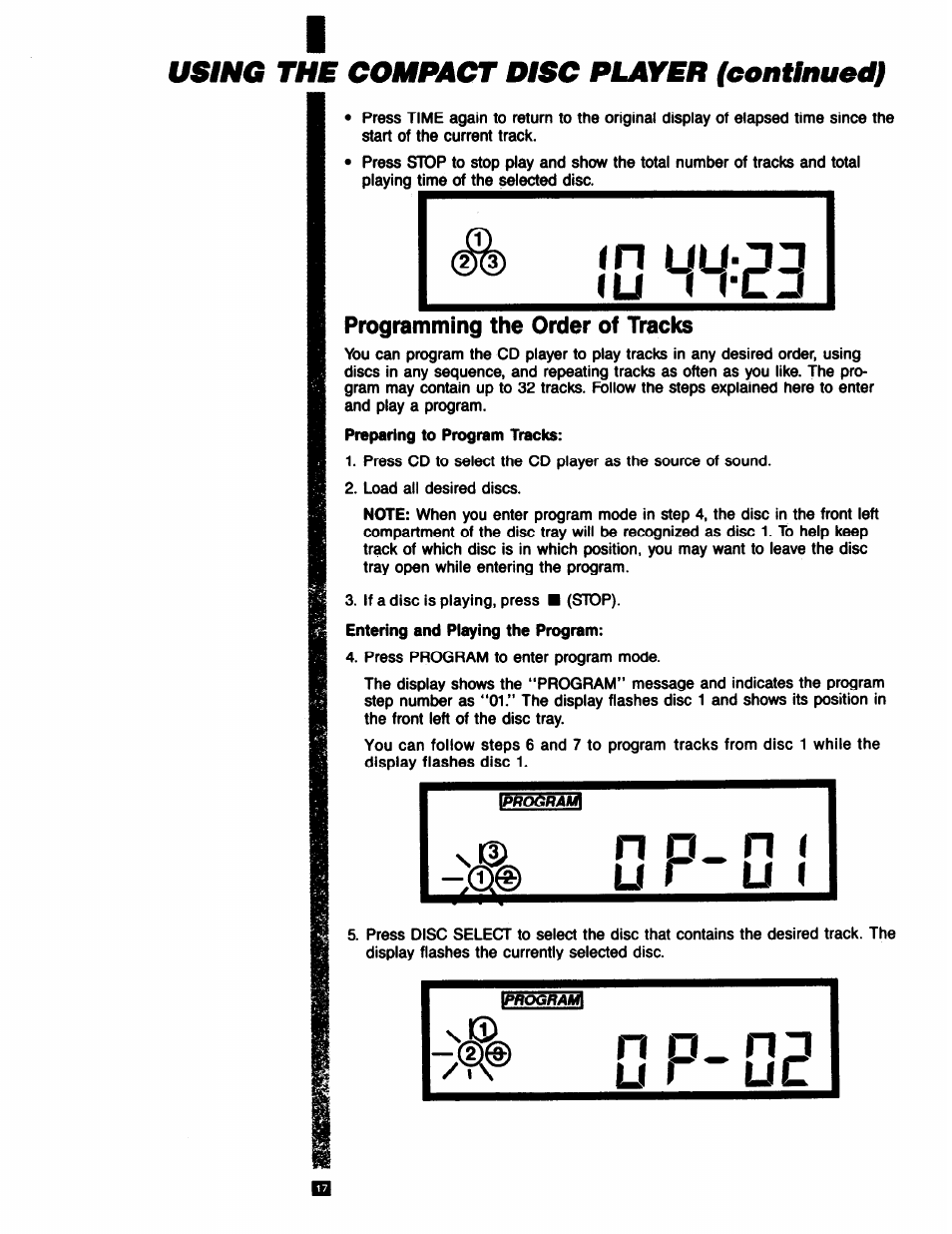 Programming the order of tracks, Using the compact disc player icontlnued) | RCA RP-9753 User Manual | Page 17 / 32