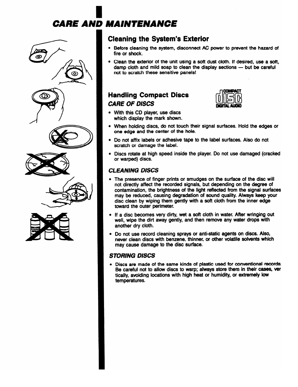Care amd maintenance, Handling compact discs | RCA RP-9753 User Manual | Page 27 / 32