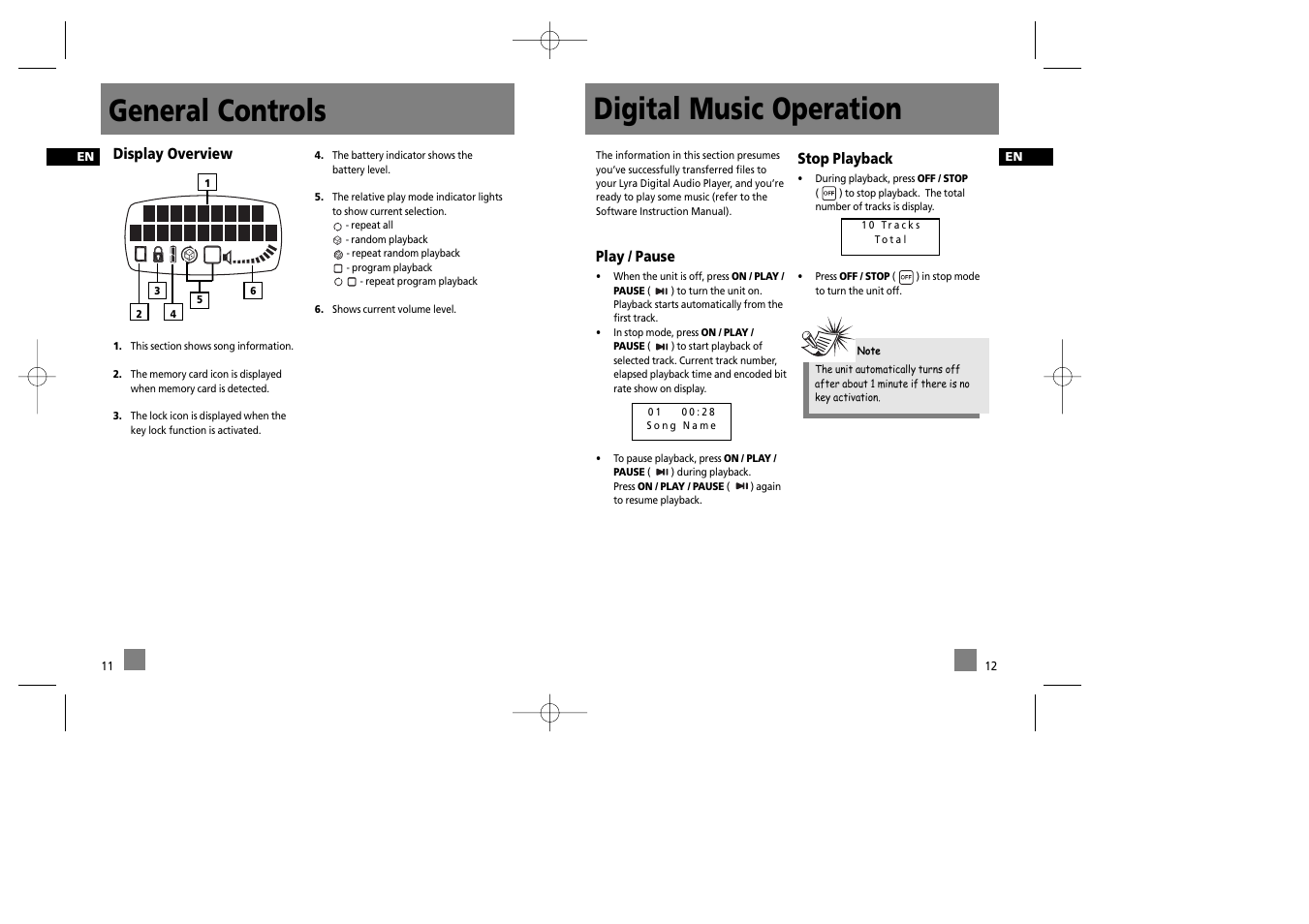 Digital music operation, General controls | RCA RD1072 User Manual | Page 11 / 16