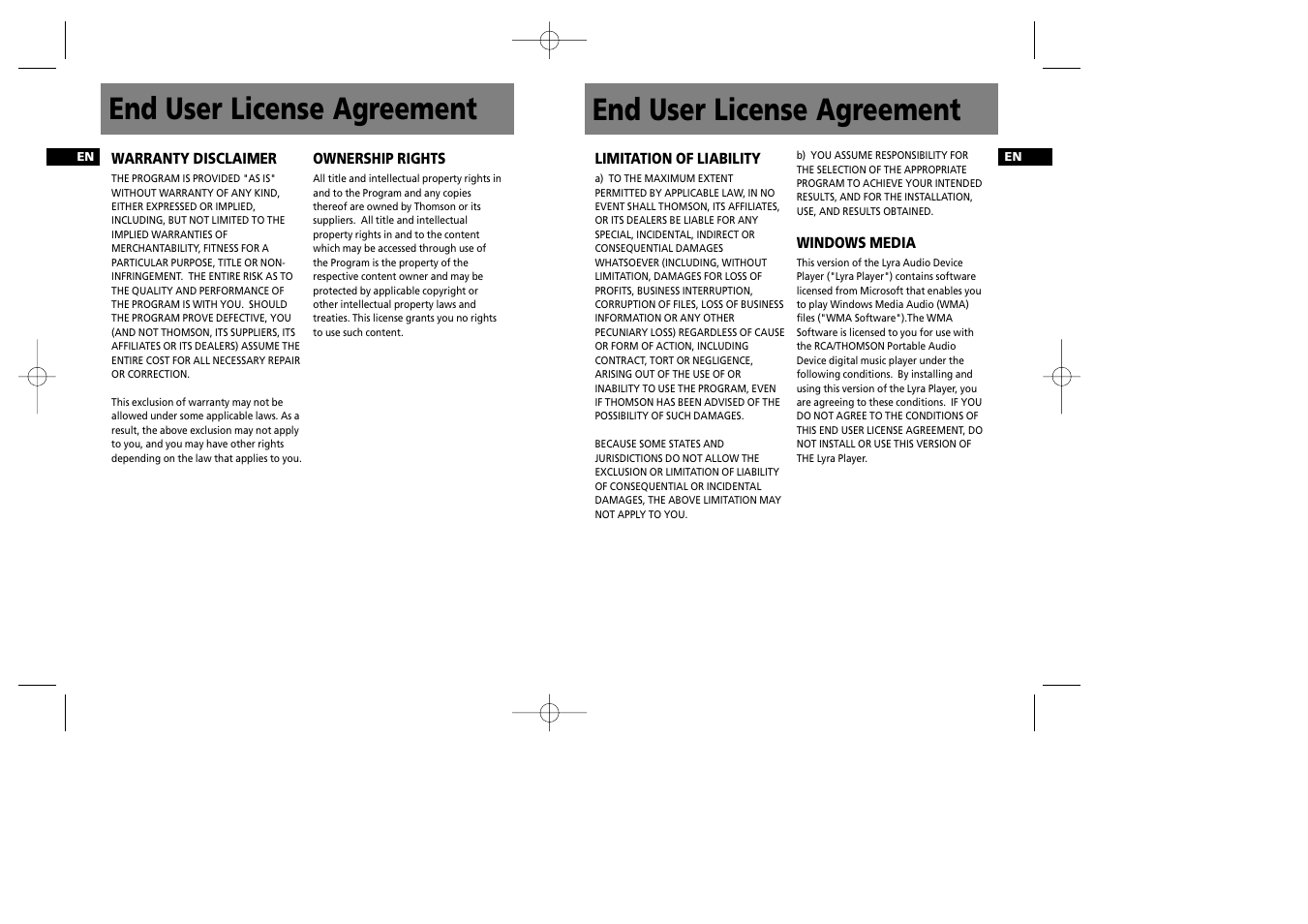 End user license agreement | RCA RD1072 User Manual | Page 4 / 16