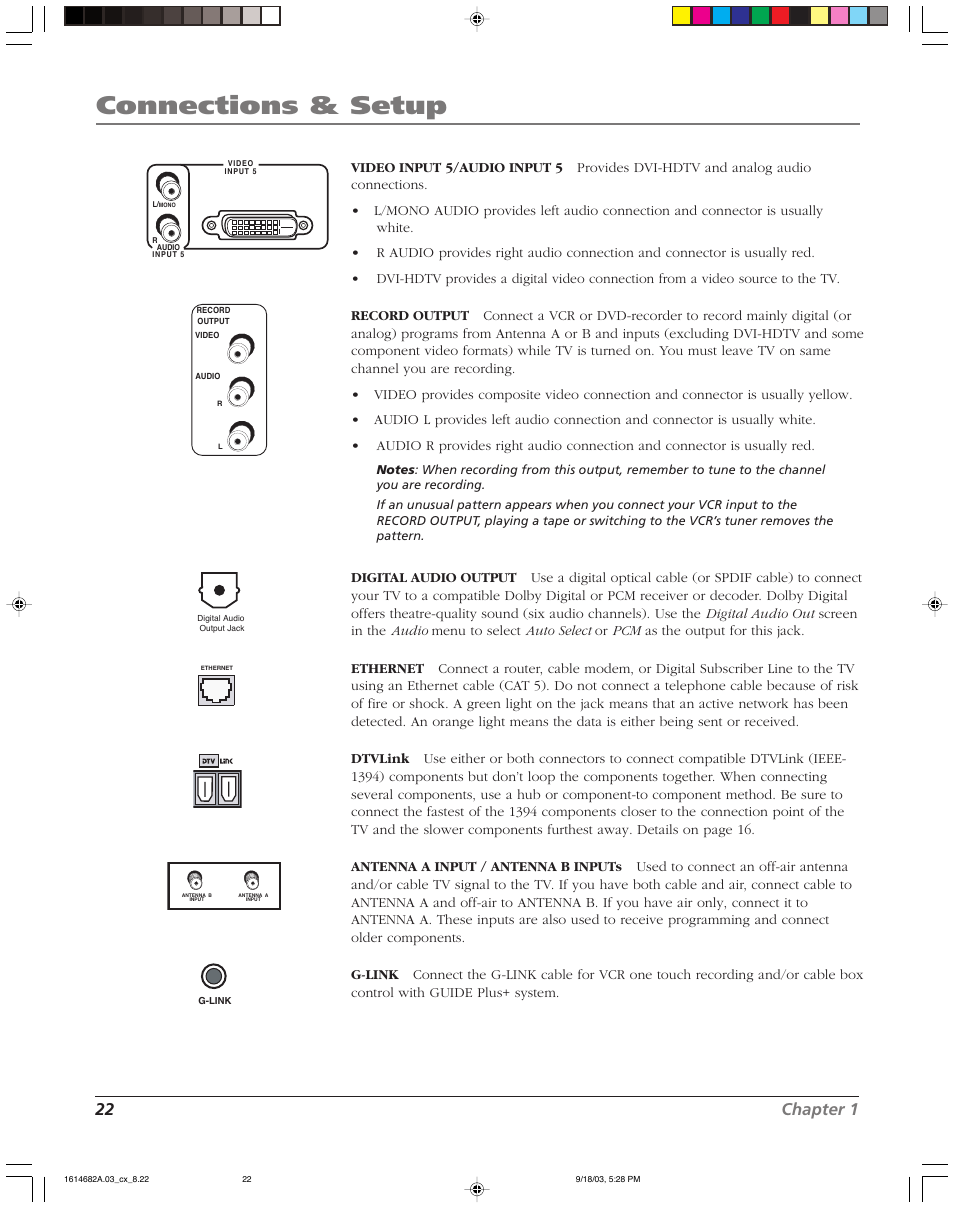 Connections & setup, 22 chapter 1 | RCA SCENIUM HDLP50W151 User Manual | Page 24 / 96