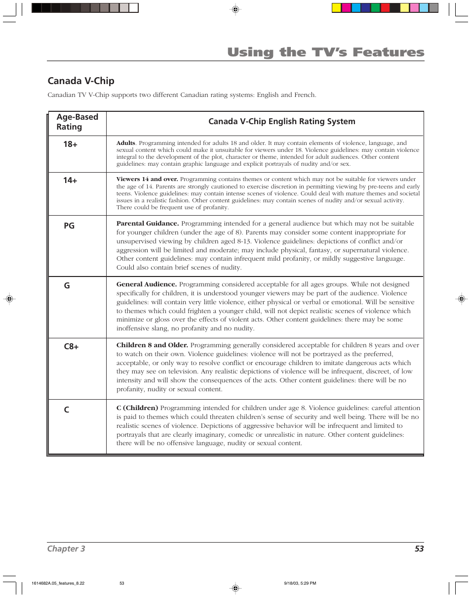 Using the tv’s features, Canada v-chip | RCA SCENIUM HDLP50W151 User Manual | Page 55 / 96