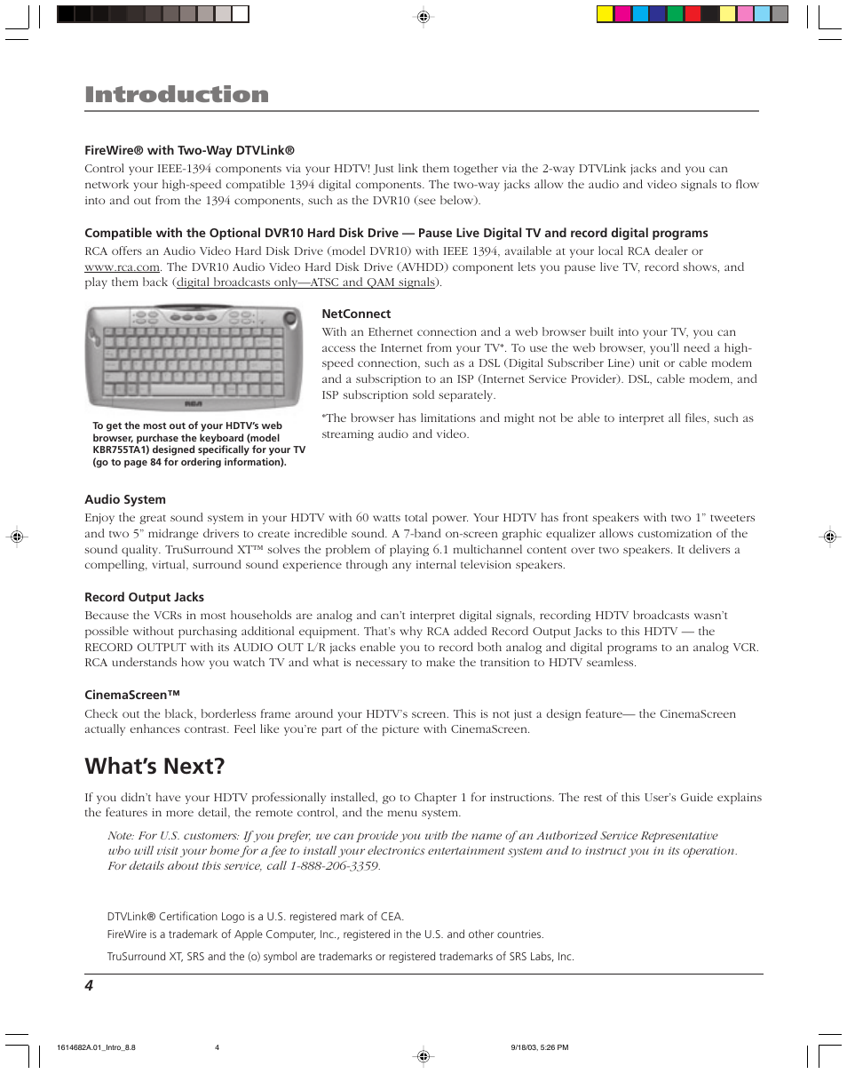 Introduction, What’s next | RCA SCENIUM HDLP50W151 User Manual | Page 6 / 96