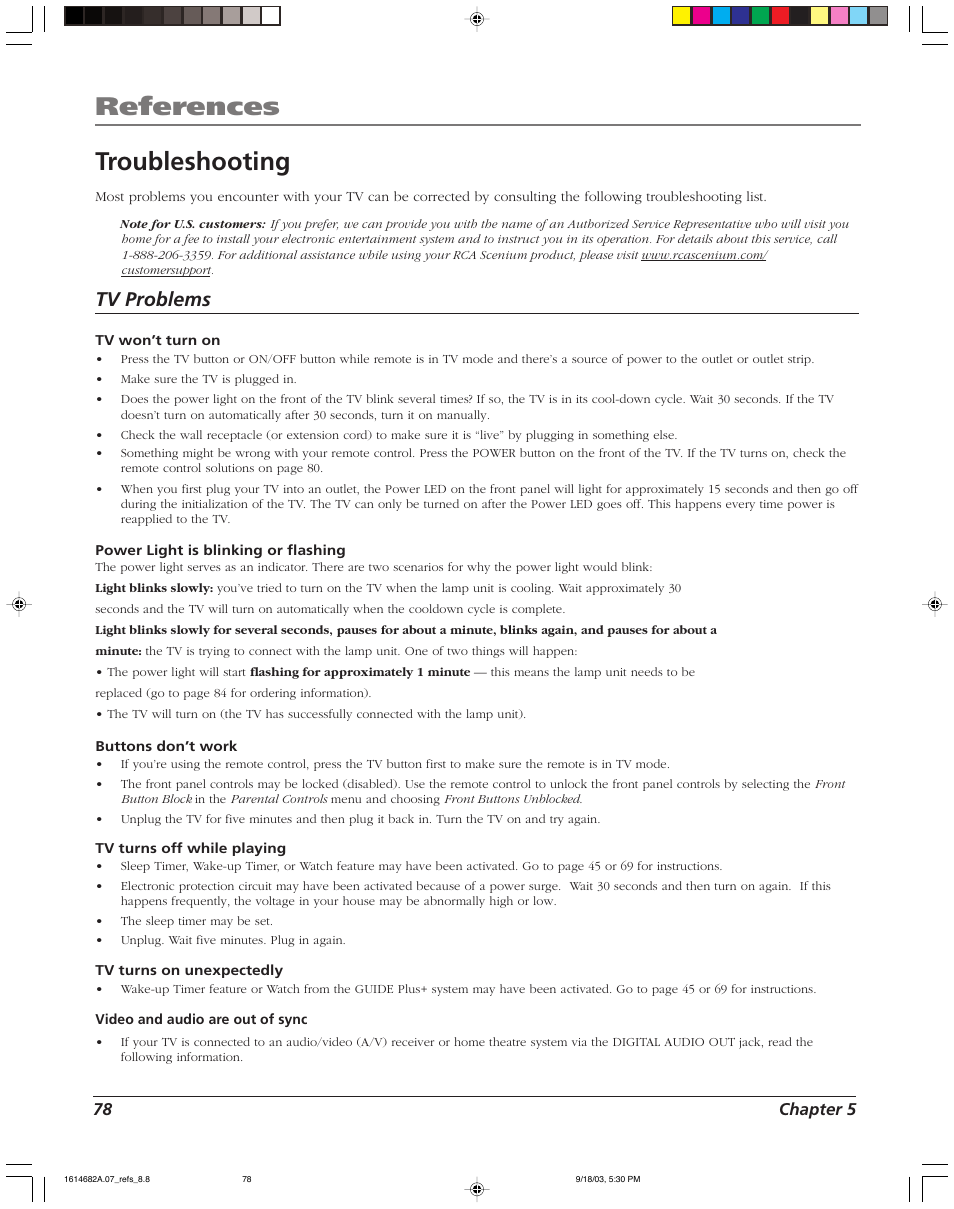 References, Troubleshooting, Tv problems | RCA SCENIUM HDLP50W151 User Manual | Page 80 / 96