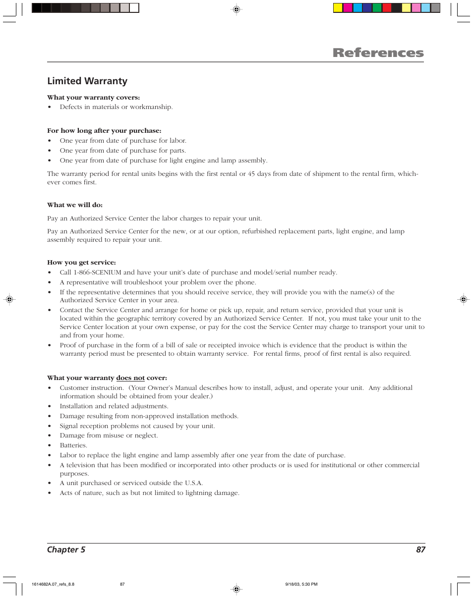 References, Limited warranty | RCA SCENIUM HDLP50W151 User Manual | Page 89 / 96