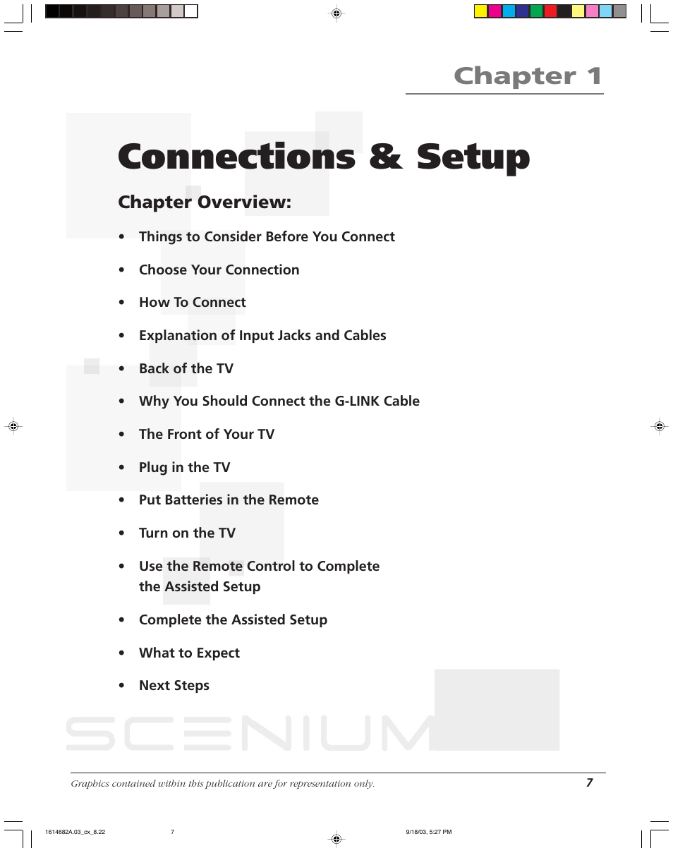 Connections & setup, Chapter 1, Chapter overview | RCA SCENIUM HDLP50W151 User Manual | Page 9 / 96