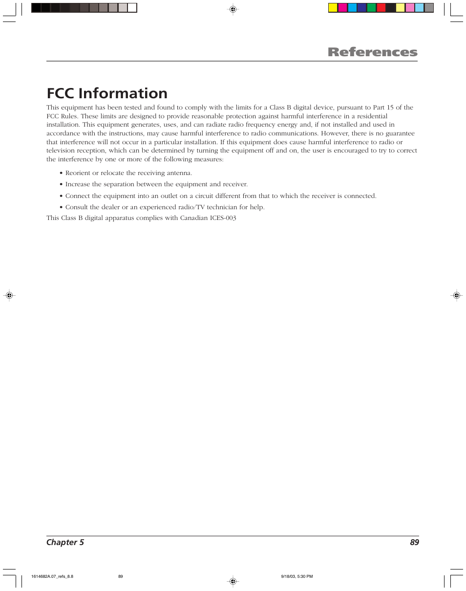 Fcc information, References | RCA SCENIUM HDLP50W151 User Manual | Page 91 / 96