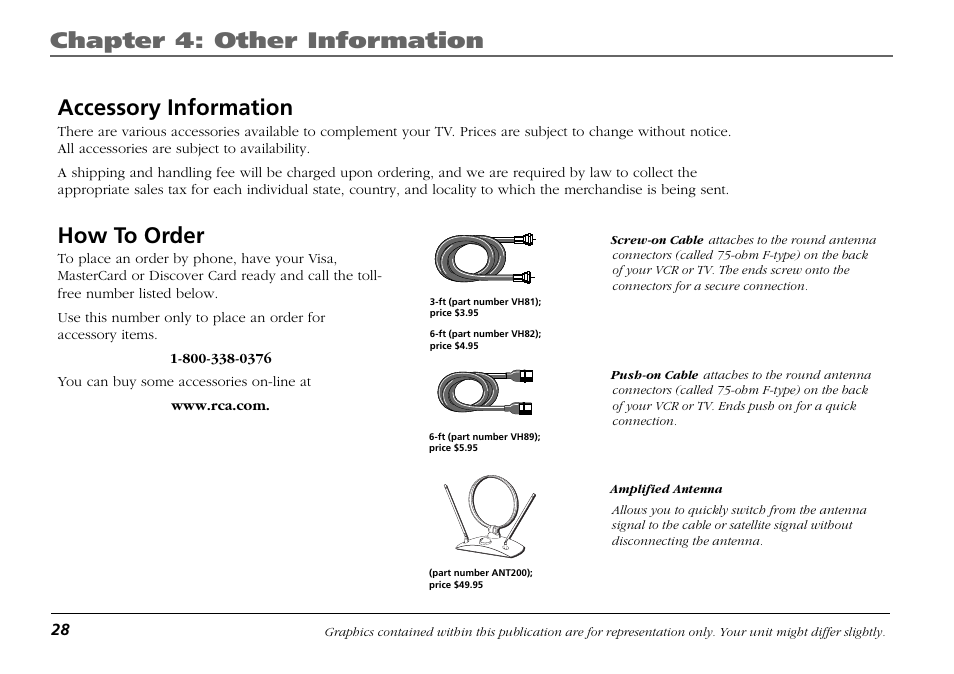 Accessory information, How to order, Chapter 4: other information | RCA F19421 User Manual | Page 30 / 32