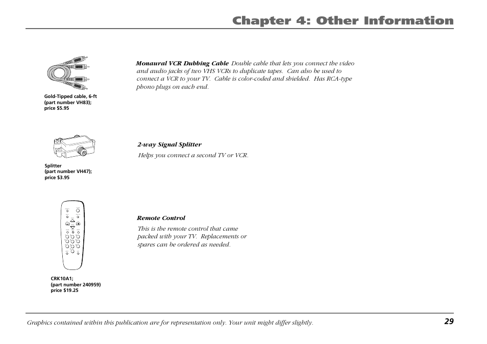 Chapter 4: other information, Mute prev ch input skip display, Power menu clear reset chan vol vol chan | RCA F19421 User Manual | Page 31 / 32