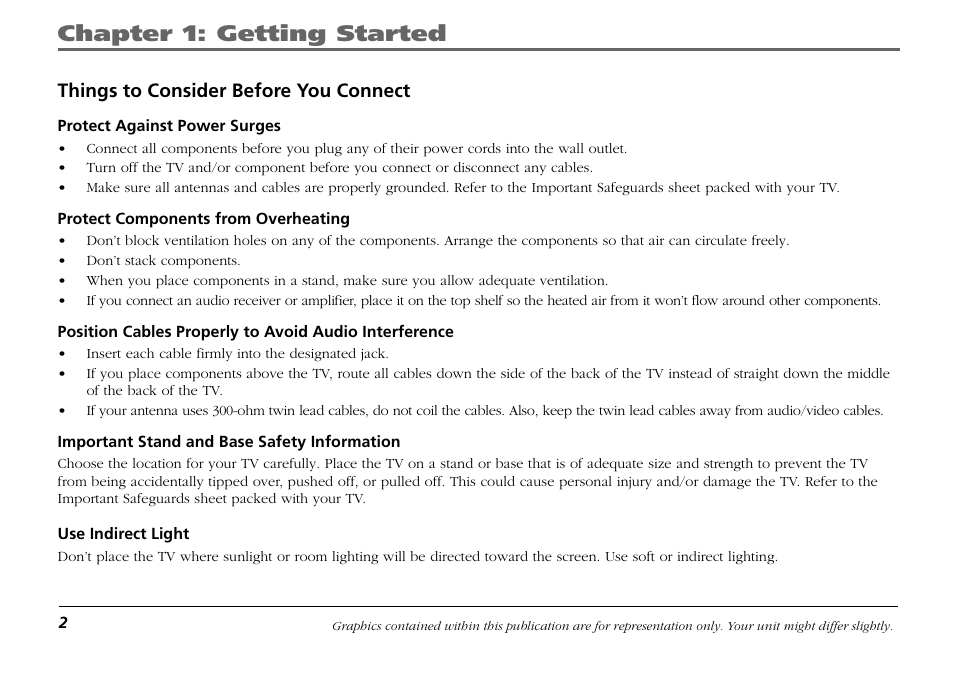 Things to consider before you connect, Chapter 1: getting started | RCA F19421 User Manual | Page 4 / 32