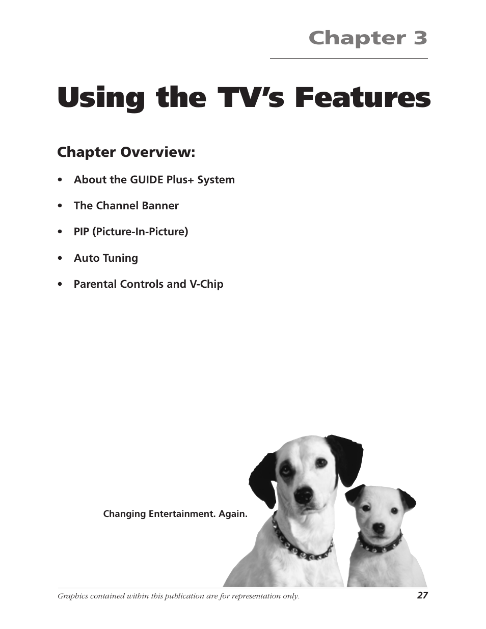 Using the tv’s features, Chapter 3, Chapter overview | RCA F27TF720 User Manual | Page 29 / 64