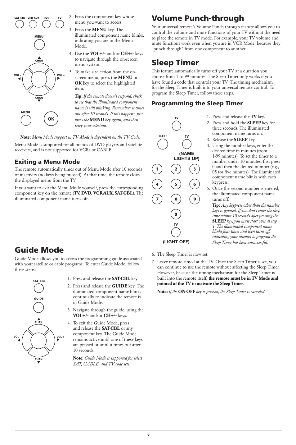 Guide mode, Volume punch-through, Sleep timer | RCA RCR461 User Manual | Page 6 / 7