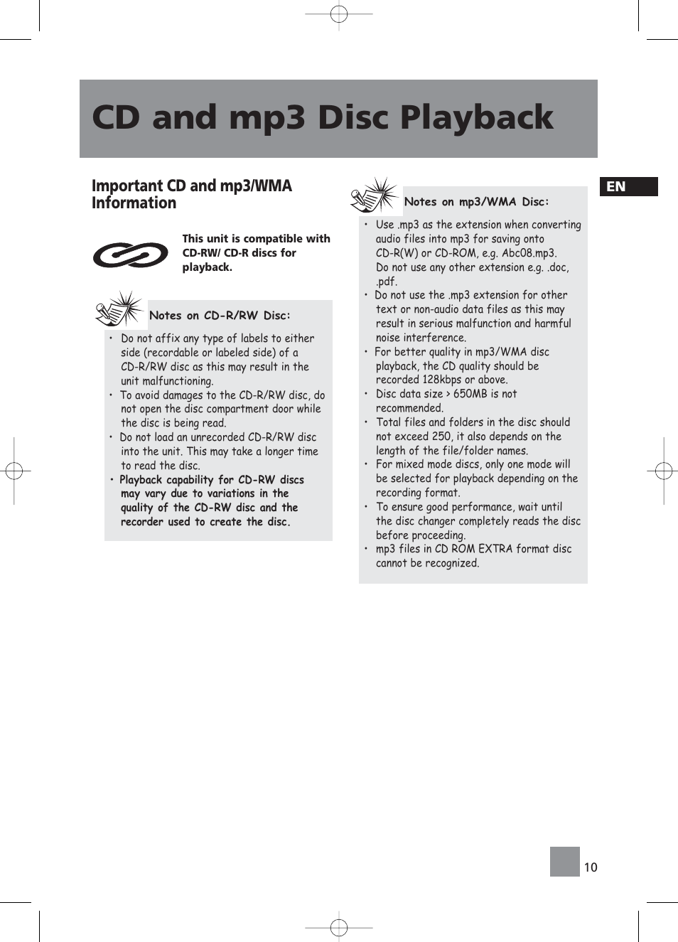 Cd and mp3 disc playback, Important cd and mp3/wma information | RCA RS2058 User Manual | Page 15 / 38