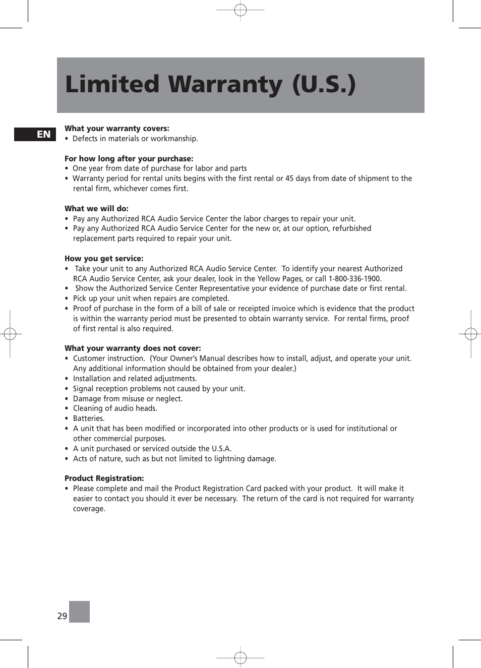 Limited warranty (u.s.) | RCA RS2058 User Manual | Page 34 / 38