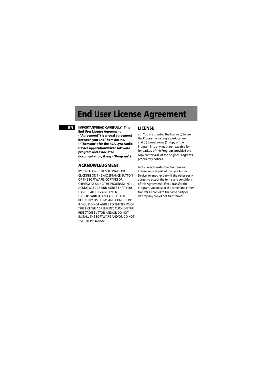 End user license agreement | RCA 5588825C User Manual | Page 5 / 39